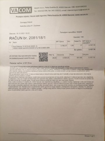 Laptop Acer Extensa 15 EX215-52-30GD