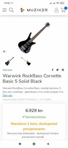 Odlična bas gitara warwick rockbass corvette 5, 